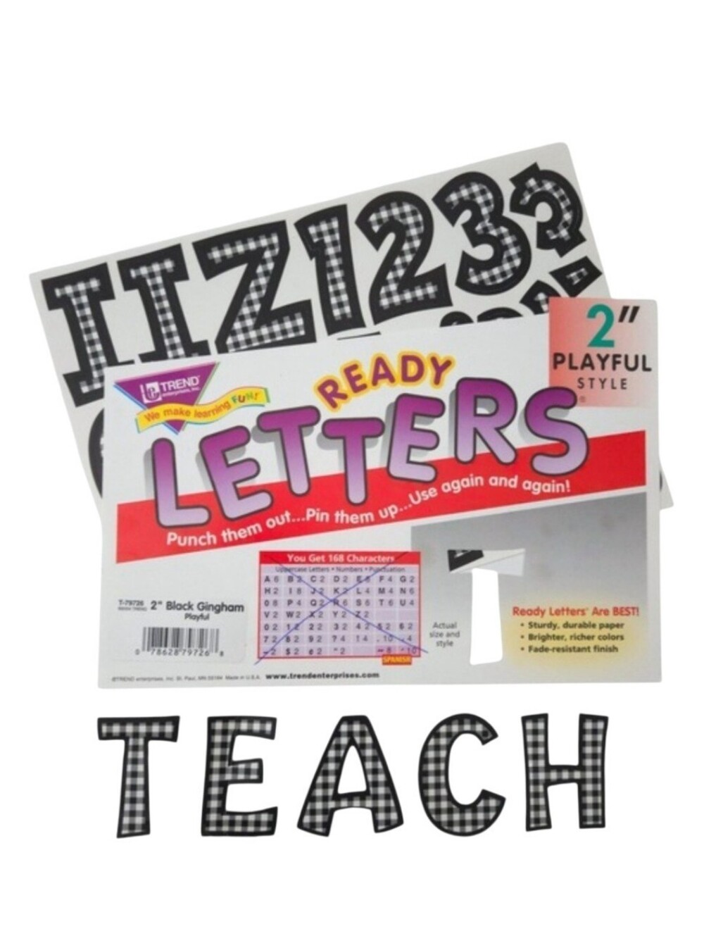 2 PACKS of Trend 2" Black White Plaid Teacher Bulletin Board Ready Letters